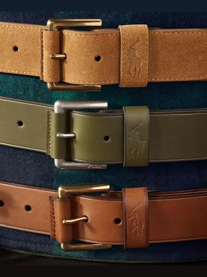 Мужской пояс из замши с роликовой пряжкой Polo Ralph Lauren — изображение 3 из 3, синий