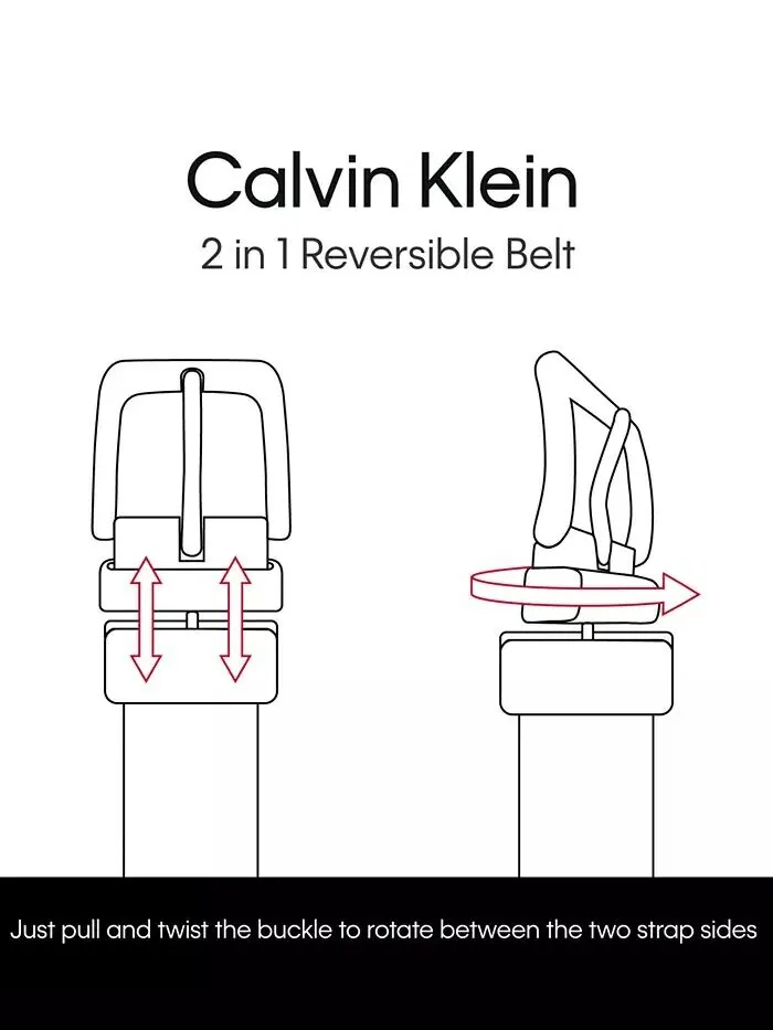 Мужской ремень для платья «два в одном» с перьевым краем, двусторонний Calvin Klein — изображение 8 из 9, черный/коричневый