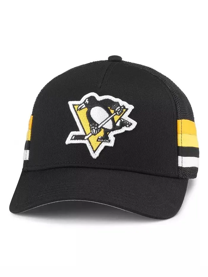Мужская черная регулируемая кепка Pittsburgh Penguins HotFoot Stripes Trucker American Needle — изображение 1 из 3