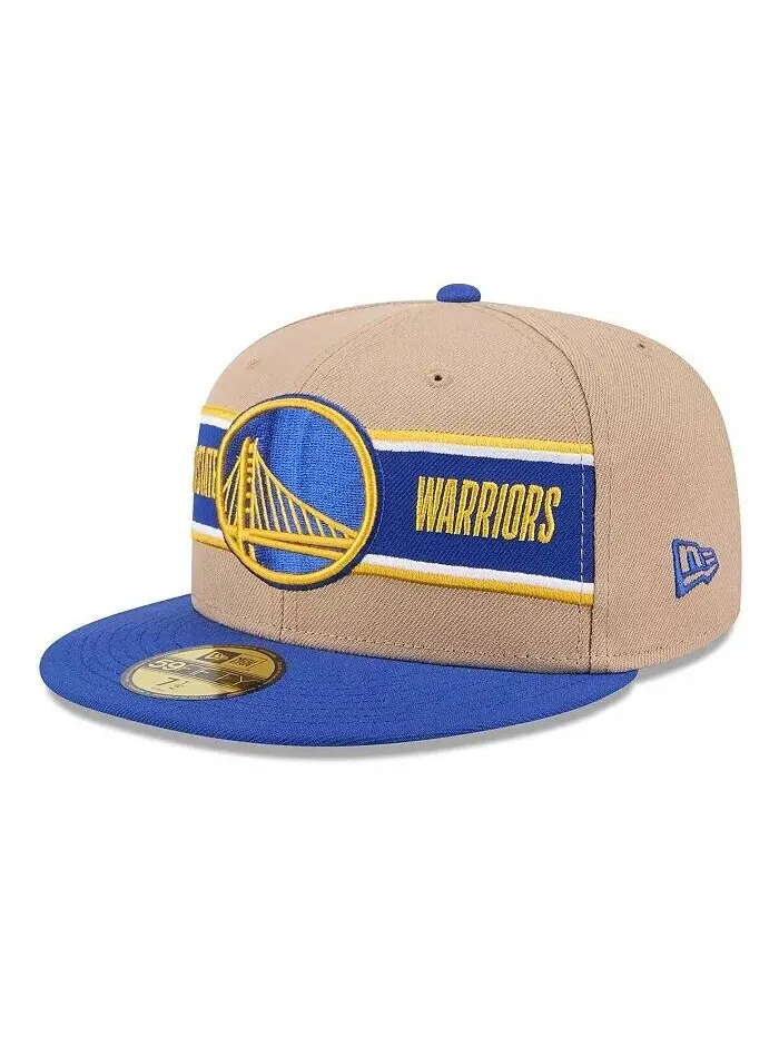 Мужская коричневая/Royal Golden State Warriors 2024 NBA Draft 59FIFTY облегающая кепка New Era — изображение 1 из 4, бежевый