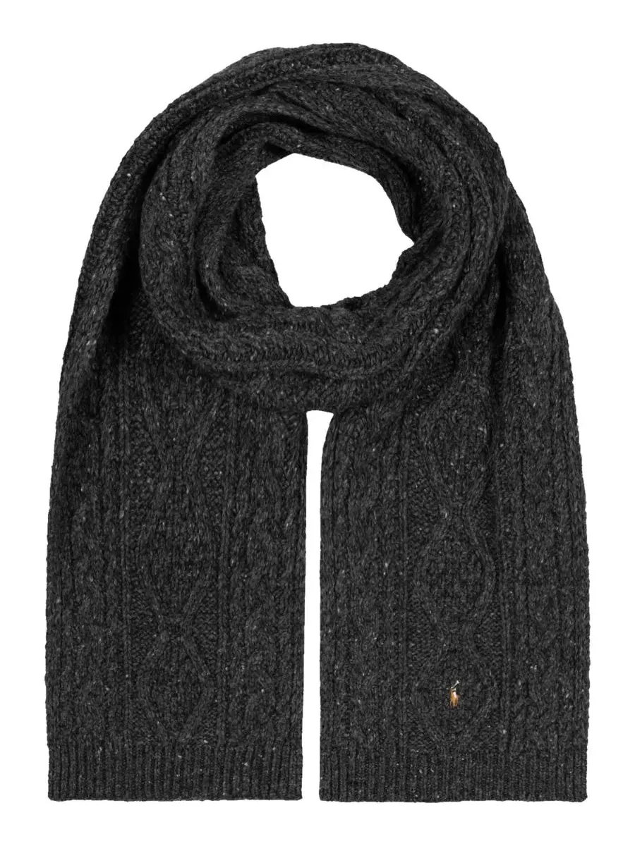 Шарф из шерстяной смеси Aran Tweed Polo Ralph Lauren — изображение 2 из 4, темно-серый