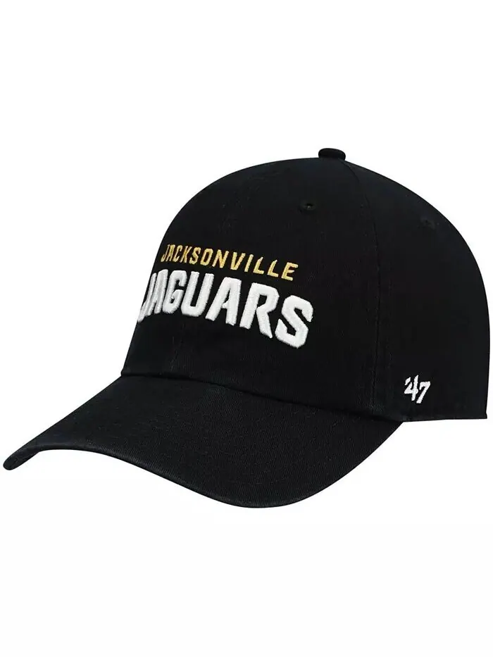 Мужская черная бейсболка Jacksonville Jaguars Clean Up Script с регулируемой посадкой '47 Brand