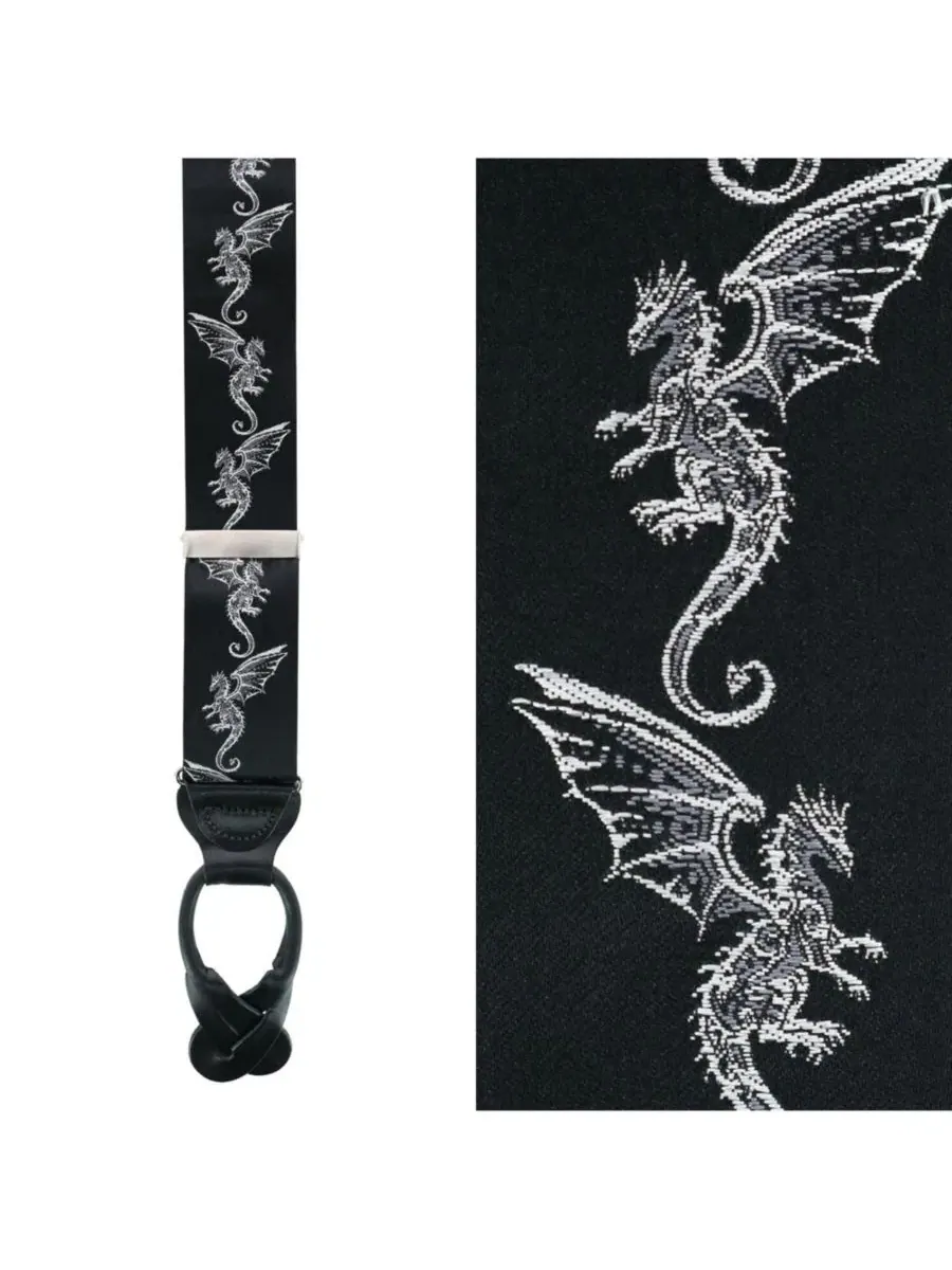 Мужские шелковые подтяжки Guardian of Freedom Tribal Dragon с пуговицами на концах, с рисунком — изображение 2 из 3, черный