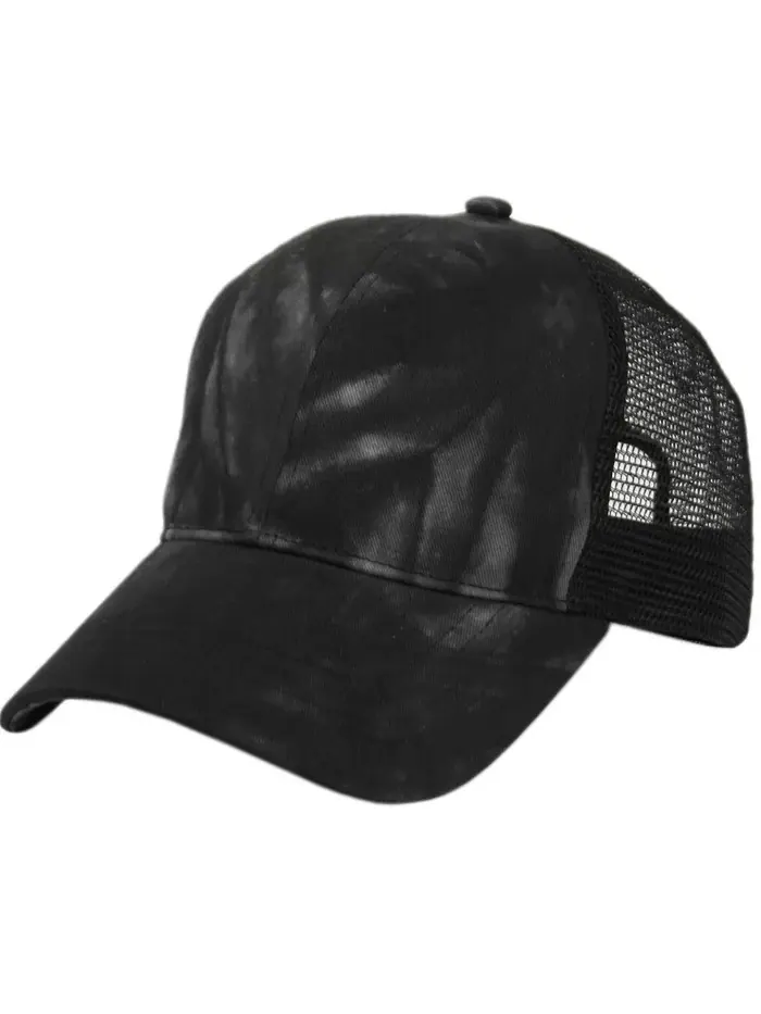 Женская шапка-сетка Ponycap с принтом тай-дай и эффектом небрежных пучков для хвоста Angela & — изображение 2 из 2, черный