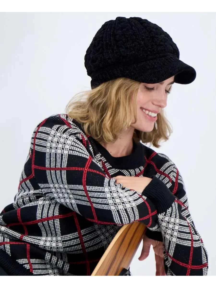 Вязаная шапка-бини из синели с косами, модель Slouchy Chenille Cable-Knit Cabbie Hat Style & Co — изображение 2 из 5, черный