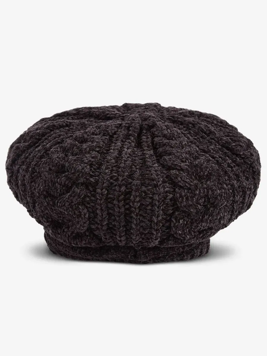 Вязаная шапка-бини из синели с косами, модель Slouchy Chenille Cable-Knit Cabbie Hat Style & Co — изображение 4 из 5, черный