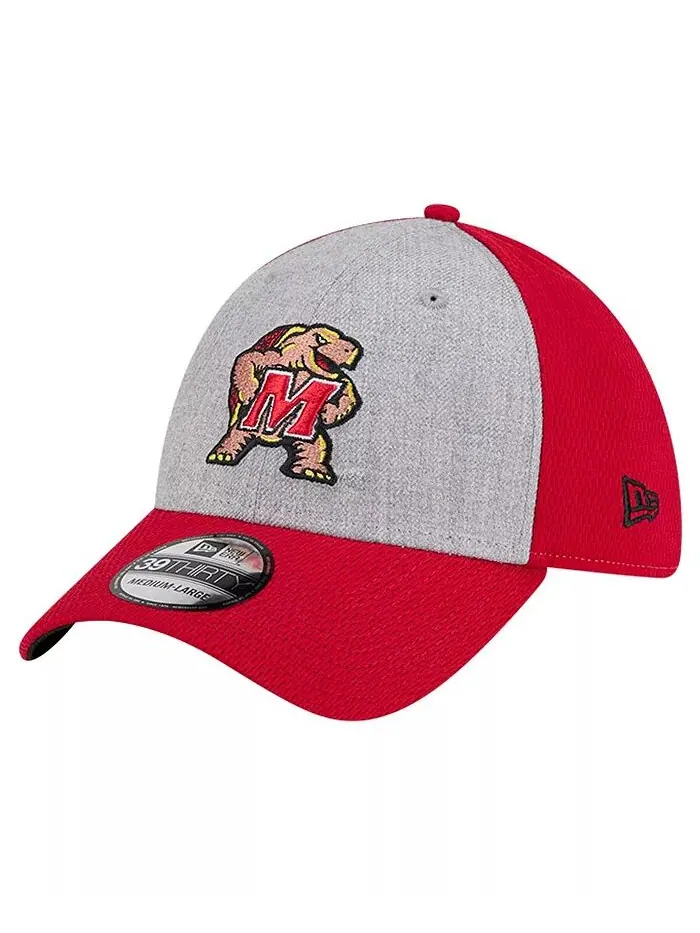 Мужская кепка Maryland Terrapins двухцветная 39THIRTY Flex серо-красного цвета New Era