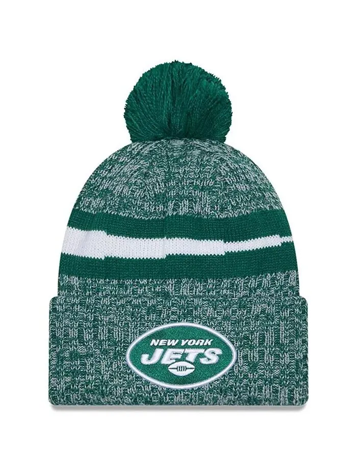 Мужская зеленая вязаная шапка с манжетами и помпоном New York Jets 2023 New Era