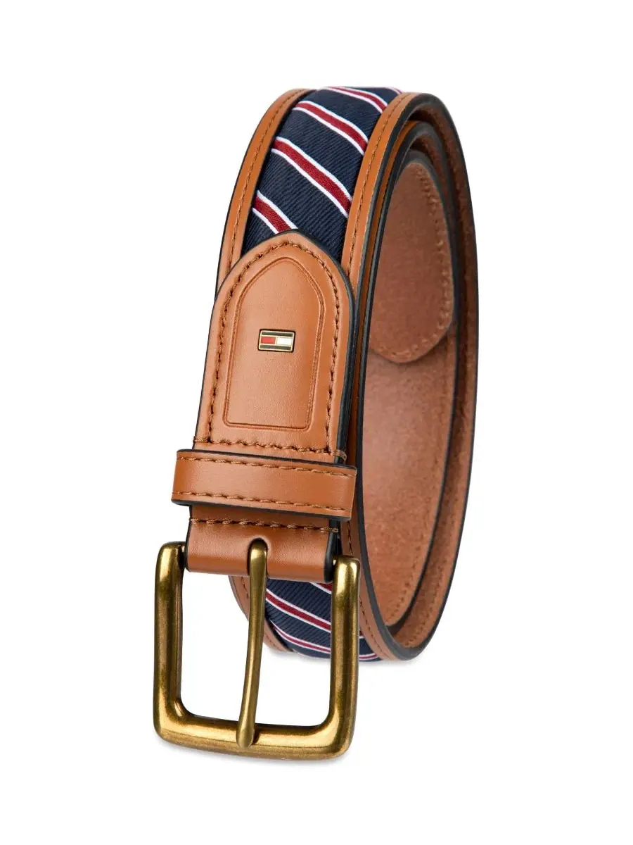 Мужской повседневный пояс в стиле преппи с полосатой вставкой и лентой Tommy Hilfiger — изображение 2 из 5, темный бежевый