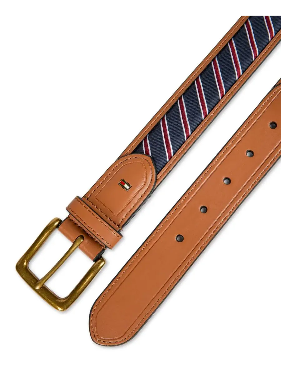 Мужской повседневный пояс в стиле преппи с полосатой вставкой и лентой Tommy Hilfiger — изображение 5 из 5, темный бежевый