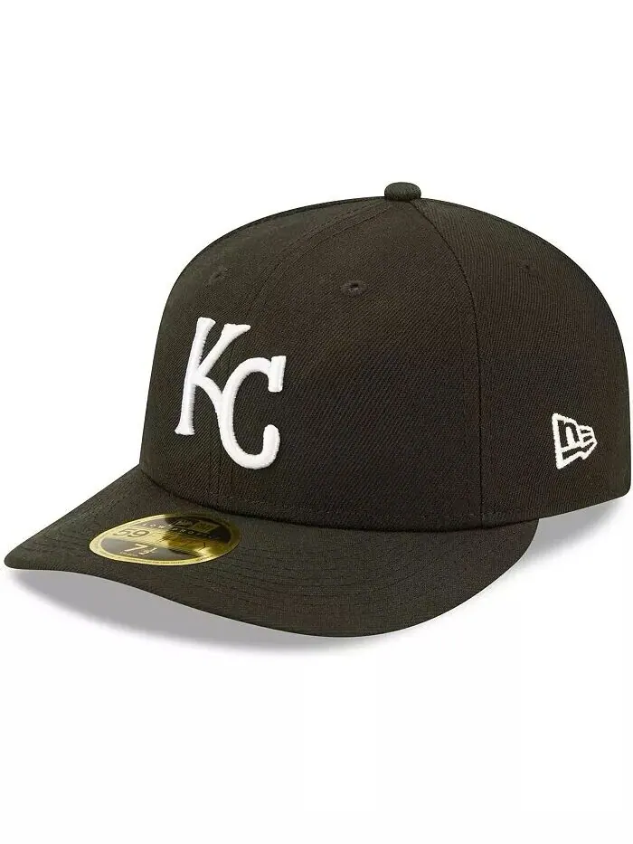 Мужская приталенная шляпа Kansas City Royals черно-белая с низким профилем 59FIFTY New Era — изображение 1 из 2, черный белый
