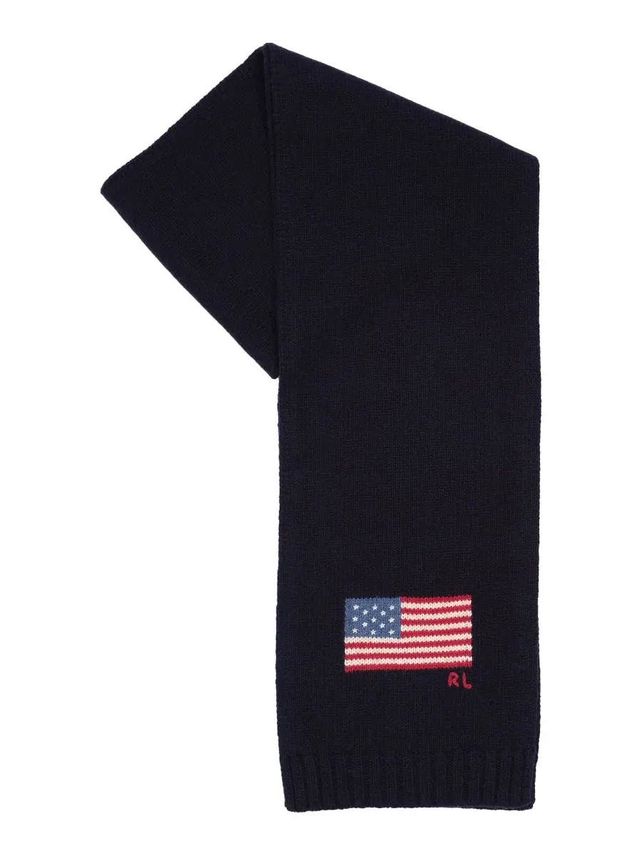 Шарф из шерсти с флагом, модель RL Flag Polo Ralph Lauren — изображение 1 из 3, темно-синий
