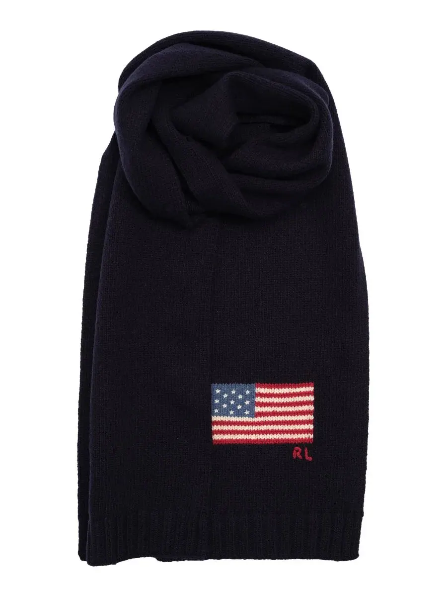 Шарф из шерсти с флагом, модель RL Flag Polo Ralph Lauren — изображение 2 из 3, темно-синий