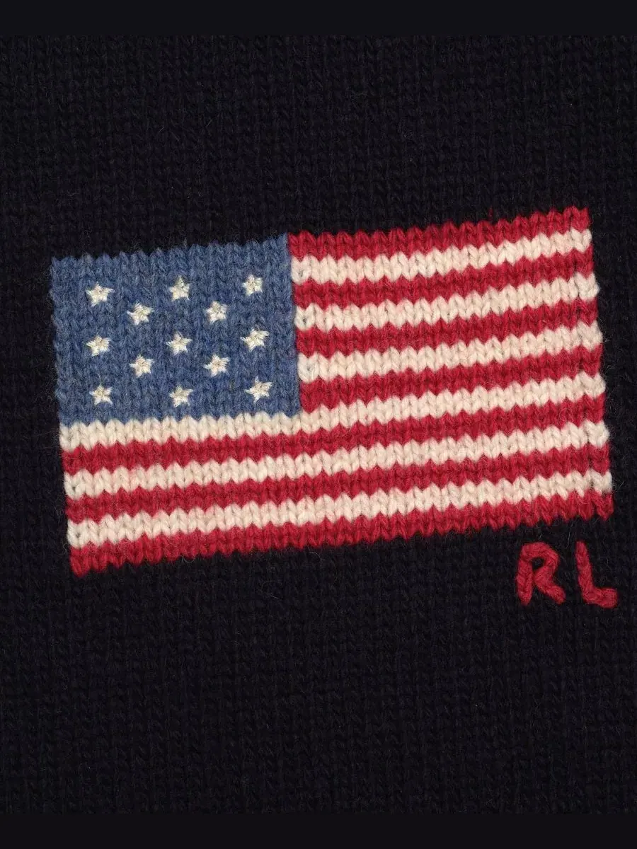 Шарф из шерсти с флагом, модель RL Flag Polo Ralph Lauren — изображение 3 из 3, темно-синий