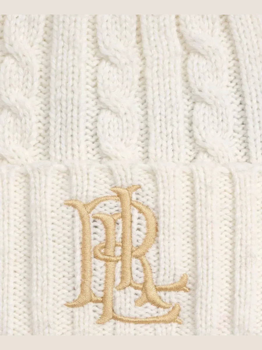 Шапка с косами Core Logo Cable Knit Hat Lauren Ralph Lauren — изображение 3 из 6, бежевый