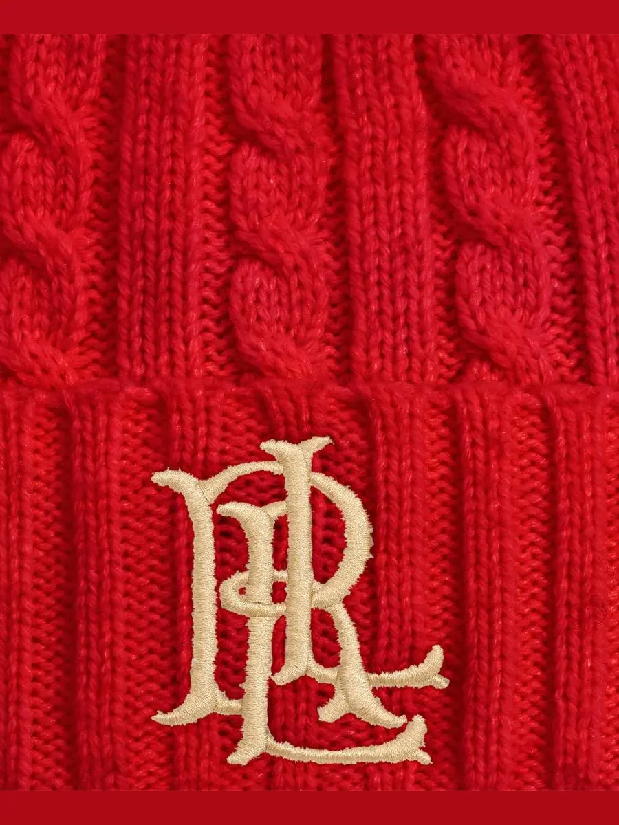 Шапка из кабельной вязки Core Logo Lauren Ralph Lauren — изображение 3 из 6, красный
