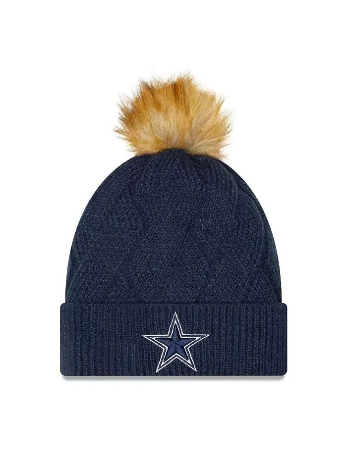 Женская темно-синяя вязаная шапка Dallas Cowboys Snowy с манжетами и помпоном New Era — изображение 1 из 2, темно-синий