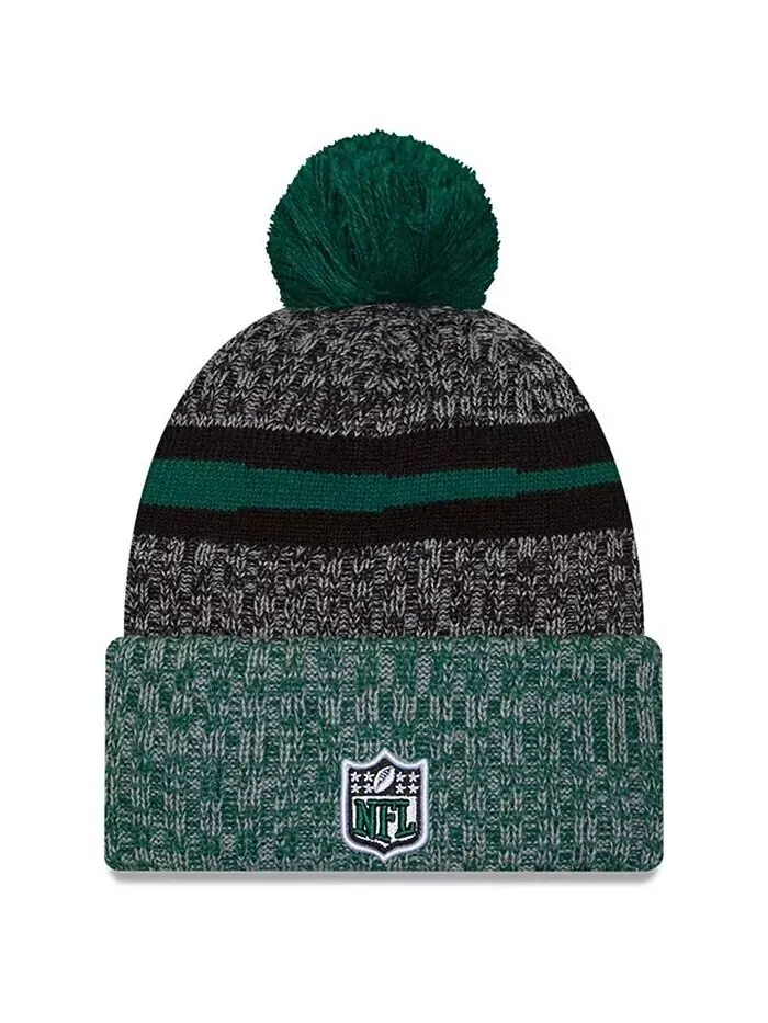 Мужская черная, зеленая вязаная шапка New York Jets 2023 Sideline Sport с манжетами и помпоном New — изображение 2 из 2