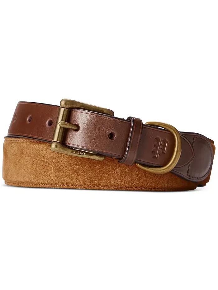 Мужской пояс из замши с кожаными деталями Polo Ralph Lauren