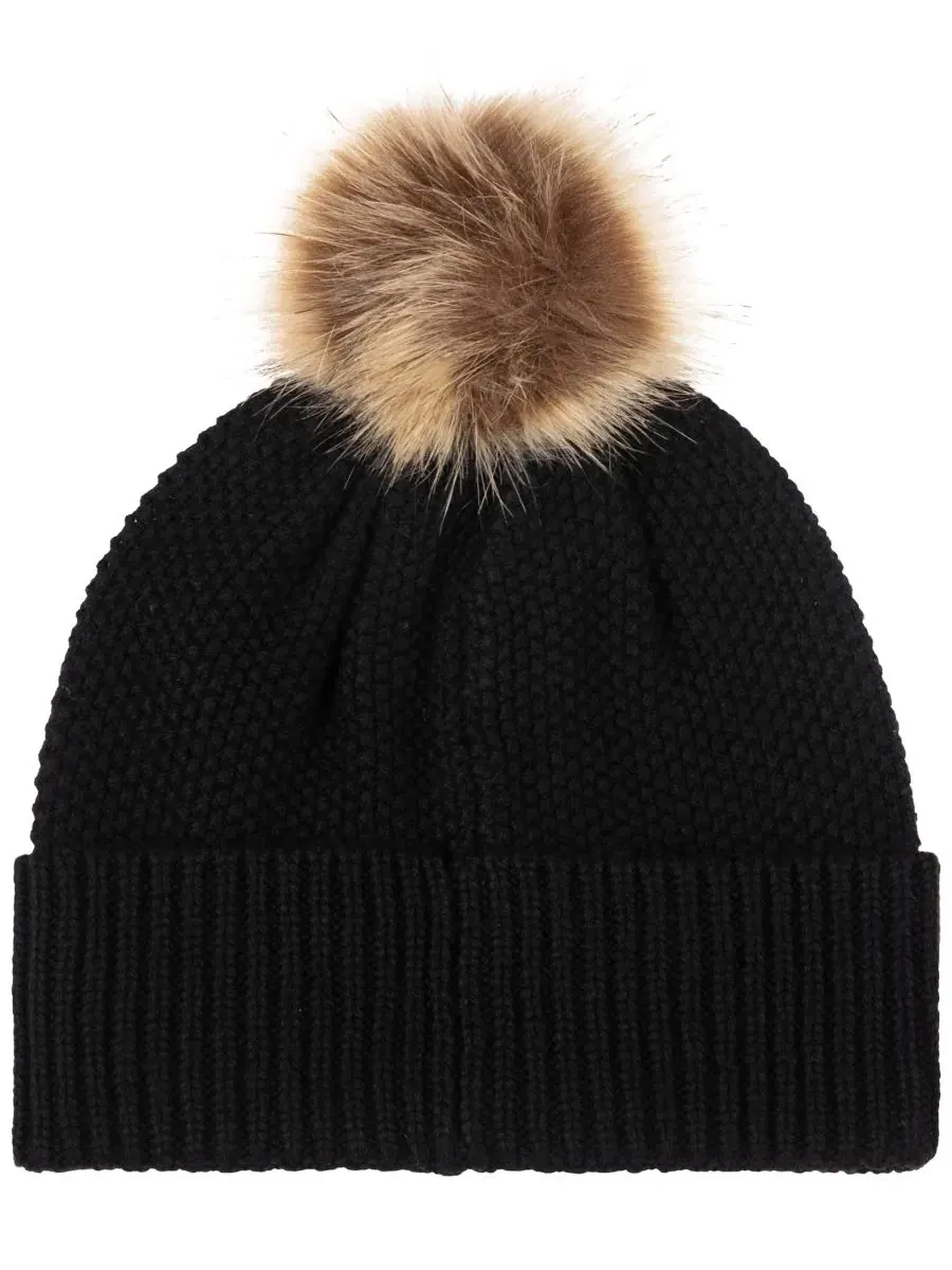 Шапка с помпоном из кабельной вязки с вышивкой, модель Direct Embroidery Cable Pom Beanie Lauren — изображение 2 из 4, черный