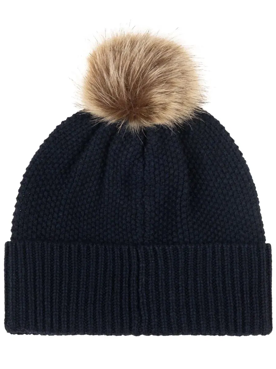 Шапка с помпоном и вышивкой, модель Direct Embroidery Cable Pom Beanie Lauren Ralph Lauren — изображение 2 из 4, темно-синий