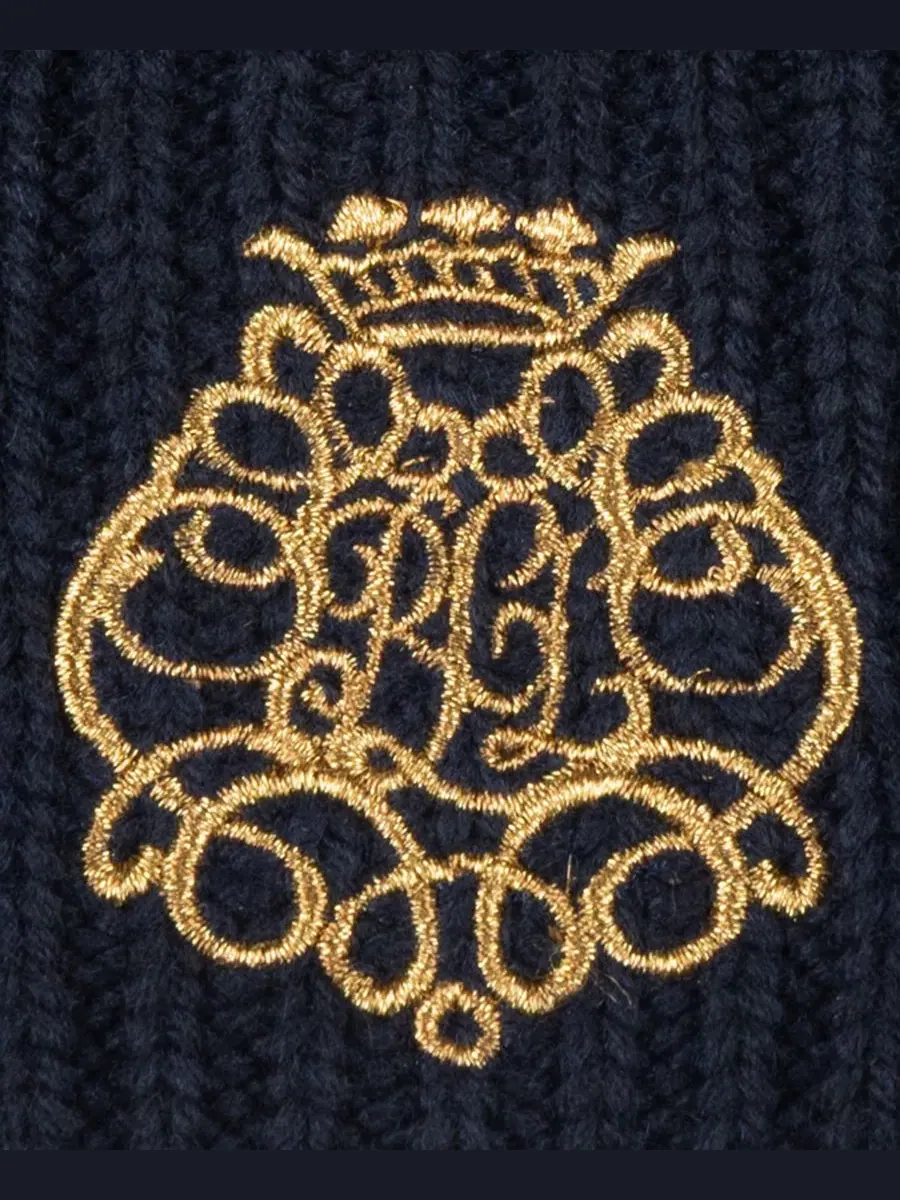 Шапка с помпоном и вышивкой, модель Direct Embroidery Cable Pom Beanie Lauren Ralph Lauren — изображение 4 из 4, темно-синий