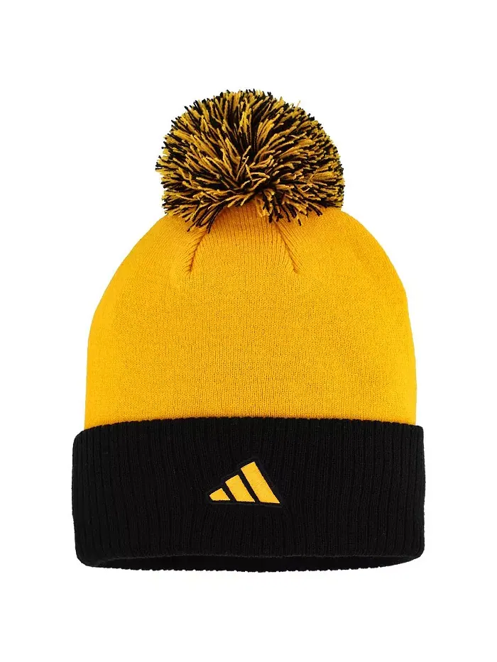 Женская вязаная шапка с отворотом и помпоном Pittsburgh Penguins Laurel золотистого цвета adidas — изображение 2 из 2