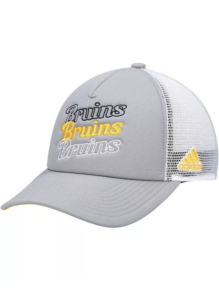 Женская серо-белая кепка Boston Bruins Foam Trucker Snapback Adidas — изображение 1 из 2, серый белый