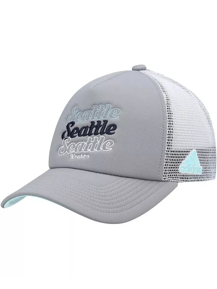 Женская серо-белая кепка Seattle Kraken Foam Trucker Snapback Adidas — изображение 1 из 2, серый белый
