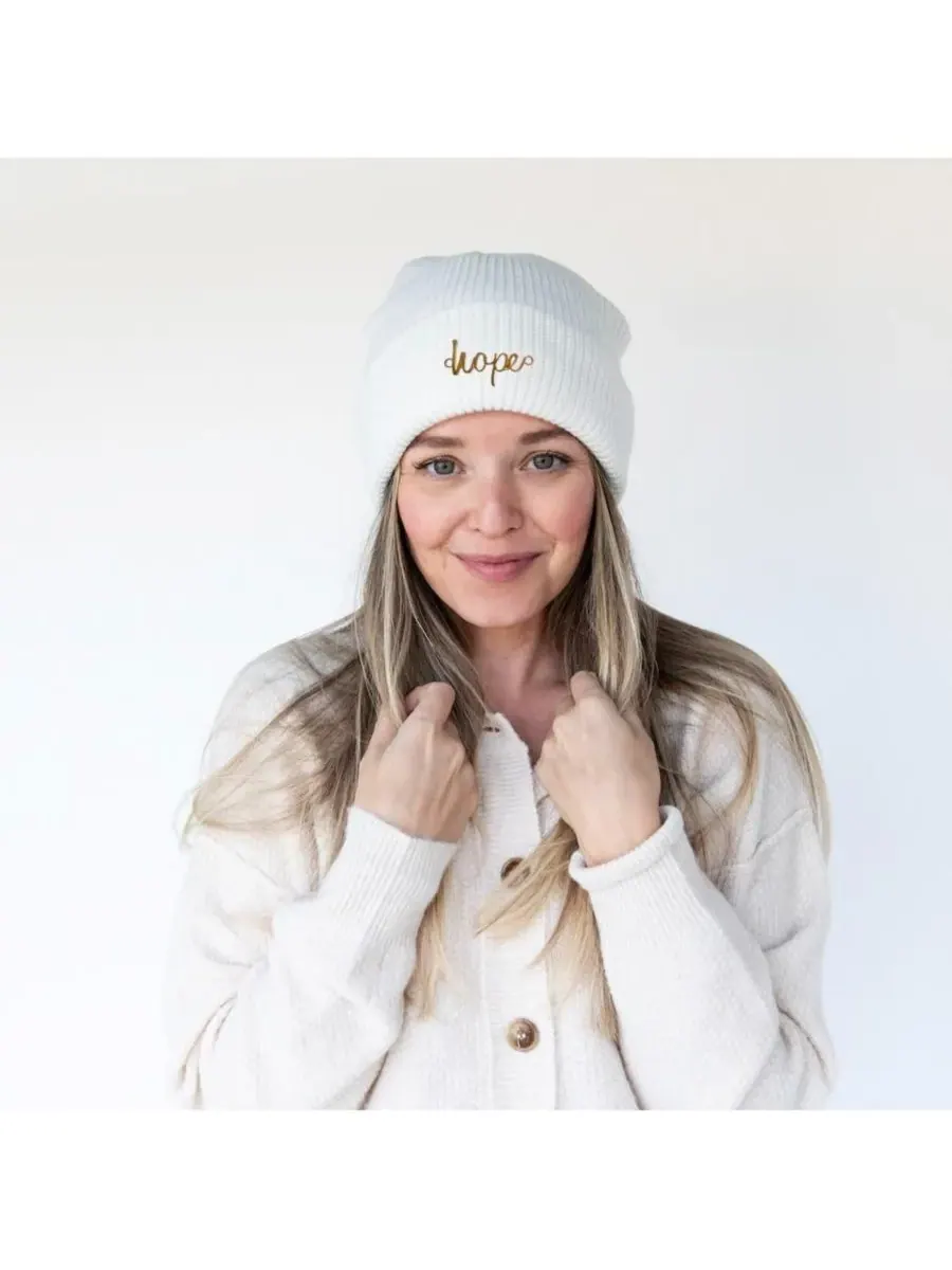 Headbands of Hope Женская классическая вязаная шапка-бини в рубчик - цвет слоновой кости — изображение 3 из 5, белый