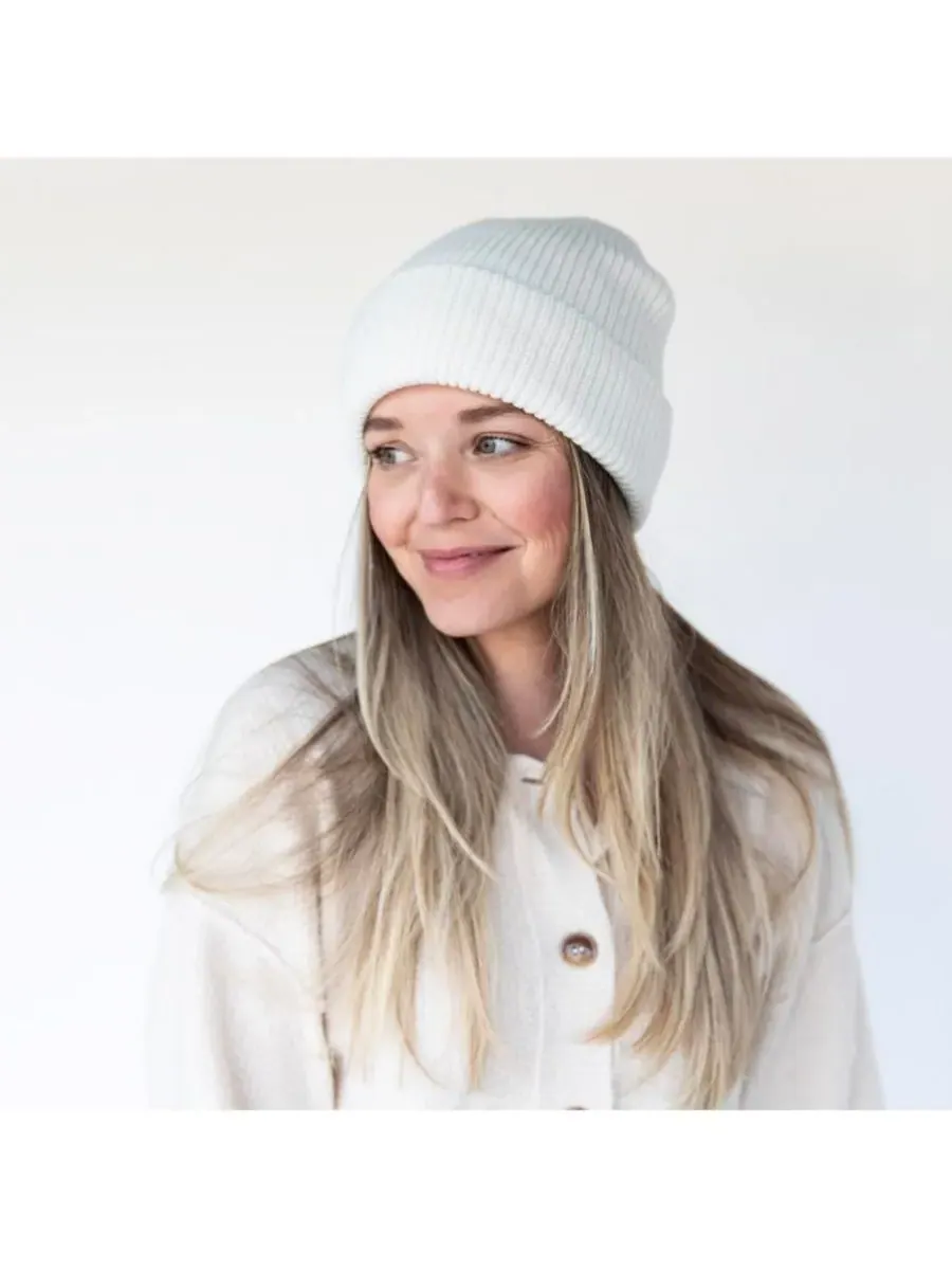 Headbands of Hope Женская классическая вязаная шапка-бини в рубчик - цвет слоновой кости — изображение 5 из 5, белый