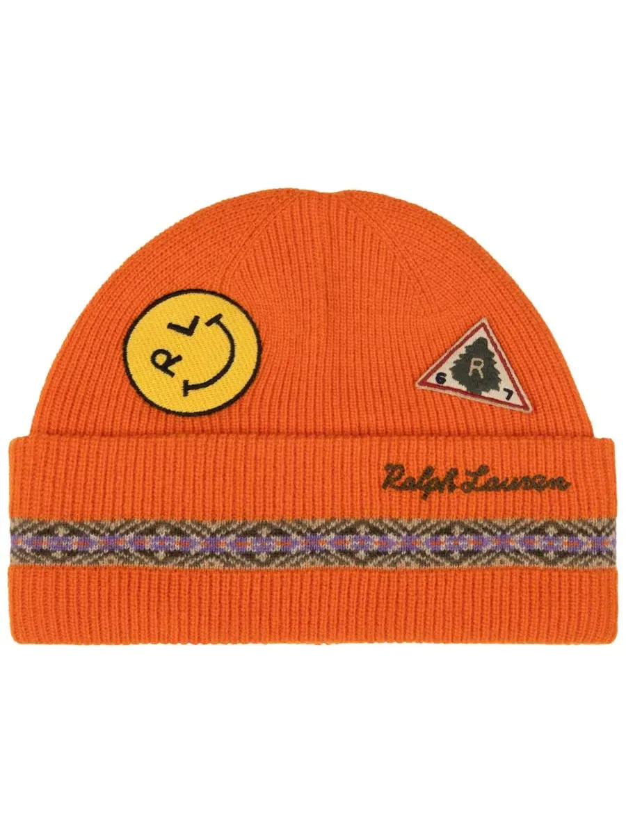 Шапка-бини из шерсти с отворотом, с патчами Polo Ralph Lauren