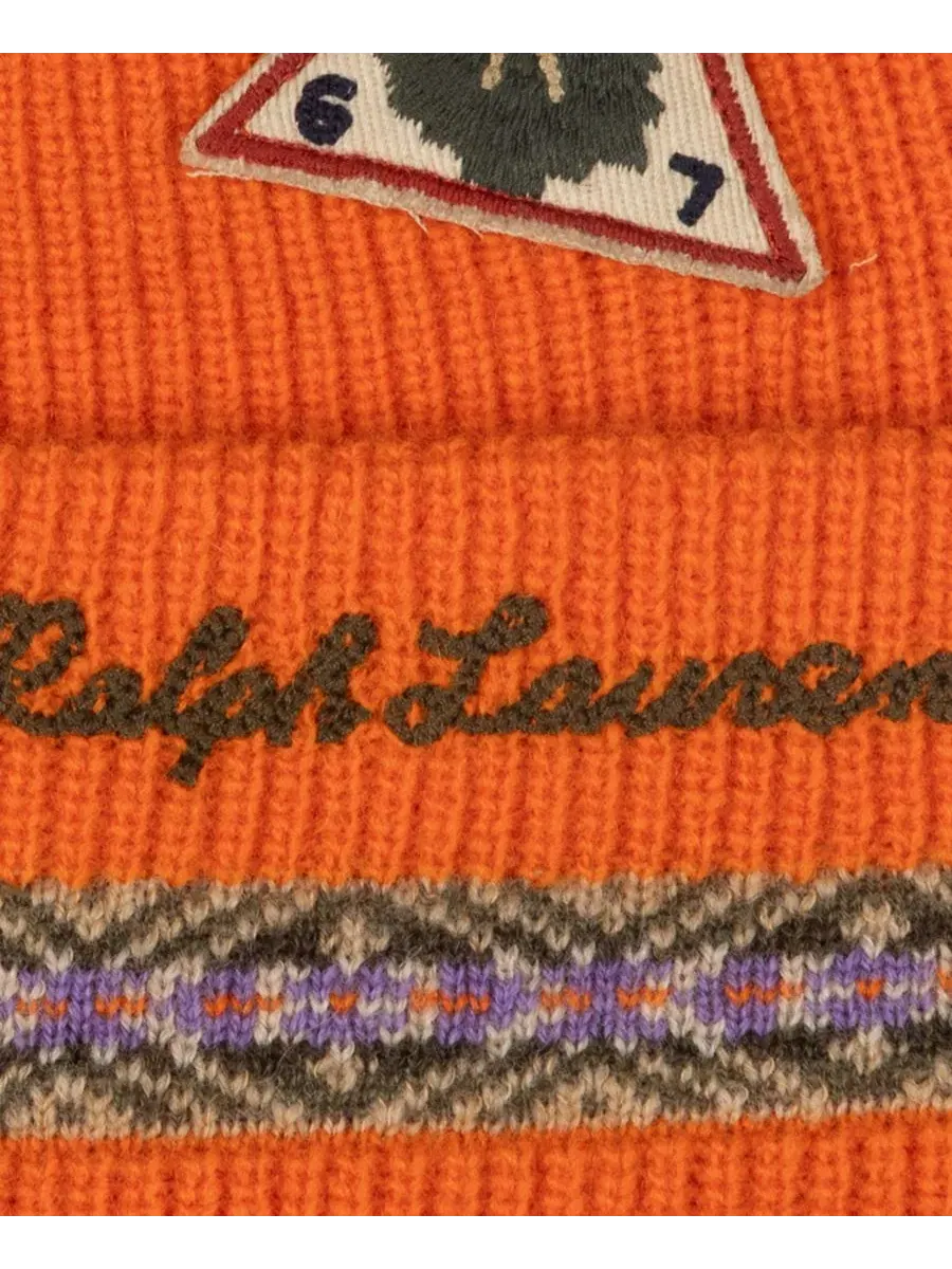 Шапка-бини из шерсти с отворотом, с патчами Polo Ralph Lauren — изображение 3 из 3, голубой