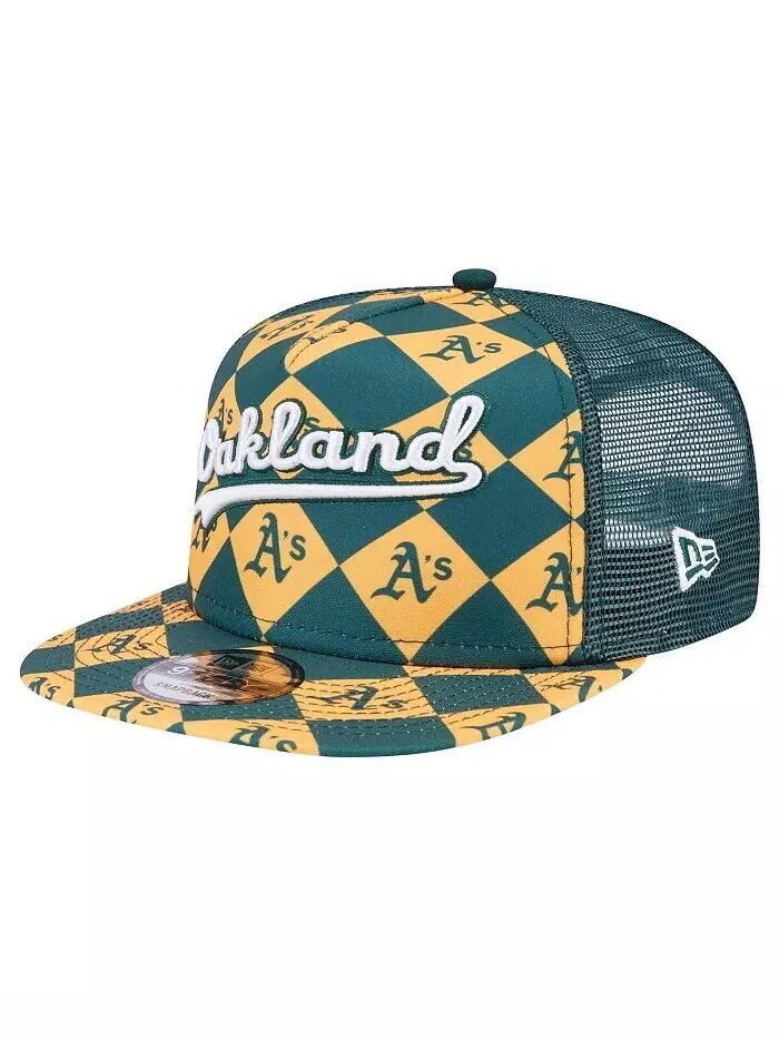 Мужская зеленая бейсболка Oakland Athletics Seeing Diamonds A-Frame Trucker 9FIFTY Snapback New Era