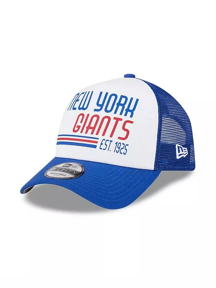 Мужская белая, регулируемая кепка Royal New York Giants Stacked A-Frame Trucker 9FORTY New Era