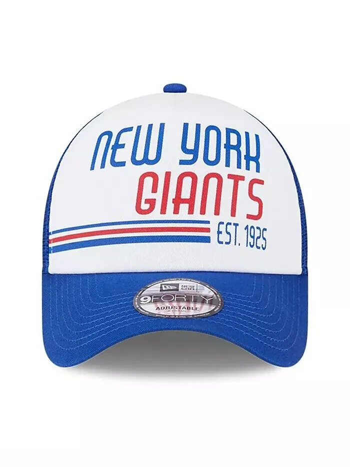 Мужская белая, регулируемая кепка Royal New York Giants Stacked A-Frame Trucker 9FORTY New Era — изображение 3 из 4