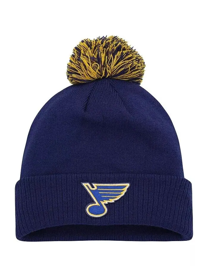 Мужская синяя вязаная шапка St. Louis Blues COLD DY с манжетами и помпоном Adidas