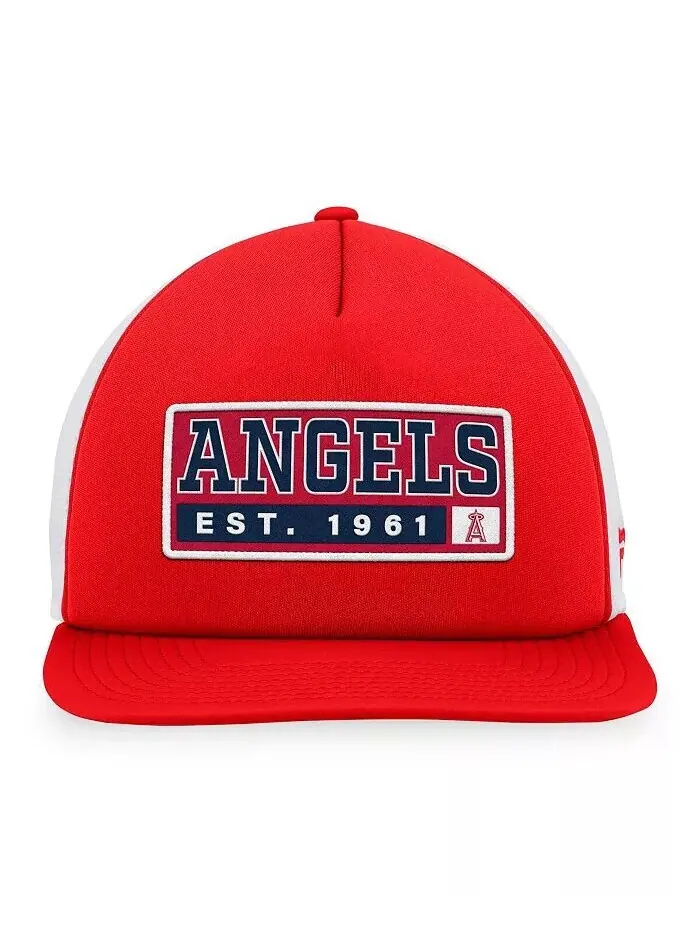 Мужская красно-белая кепка Los Angeles Angels Foam Trucker Snapback Majestic — изображение 2 из 3, красный белый