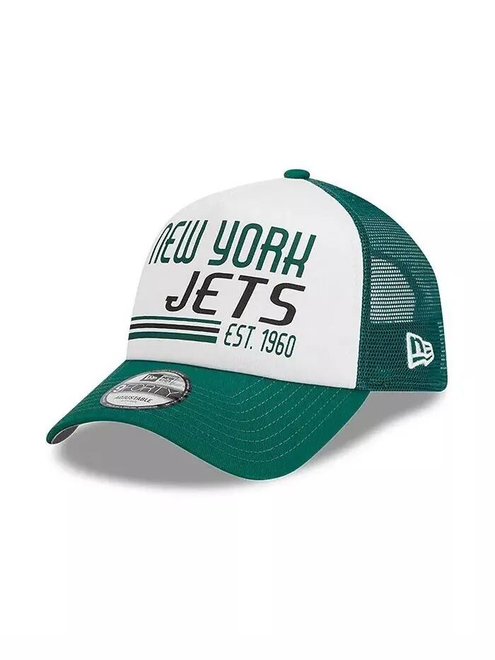 Мужская бело-зеленая регулируемая кепка New York Jets Stacked A-Frame Trucker 9FORTY New Era — изображение 1 из 4