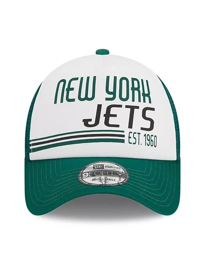 Мужская бело-зеленая регулируемая кепка New York Jets Stacked A-Frame Trucker 9FORTY New Era — изображение 2 из 4