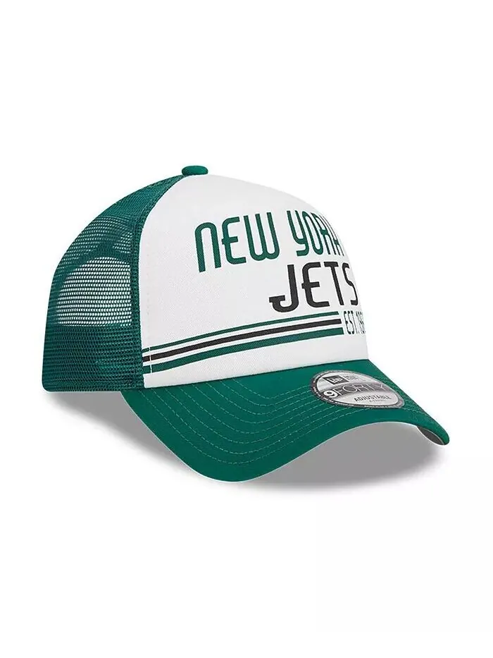 Мужская белая, зеленая New York Jets Stacked A-Frame Trucker 9FORTY Регулируемая кепка New Era — изображение 3 из 4