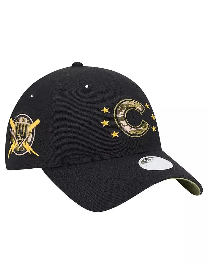 Женская черная бейсболка Chicago Cubs 2024-День вооруженных сил 9TWENTY с регулируемой головкой New