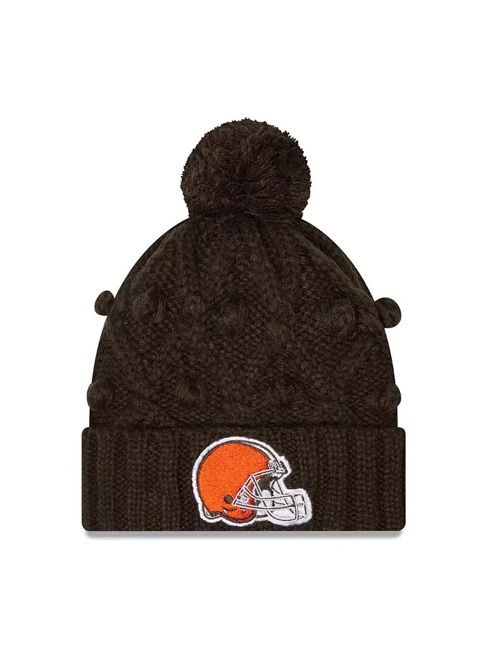 Женская коричневая вязаная шапка Cleveland Browns Toasty с манжетами и помпоном New Era