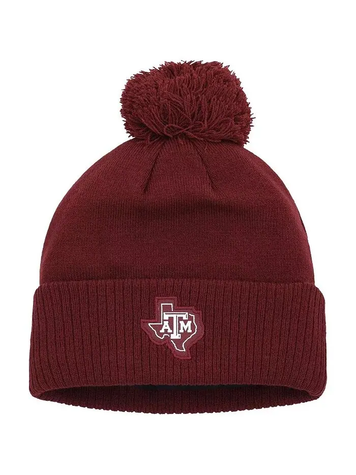 Мужская темно-бордовая техасская шапка A&M Aggies 2023 Sideline COLD.RDY с манжетами и помпоном