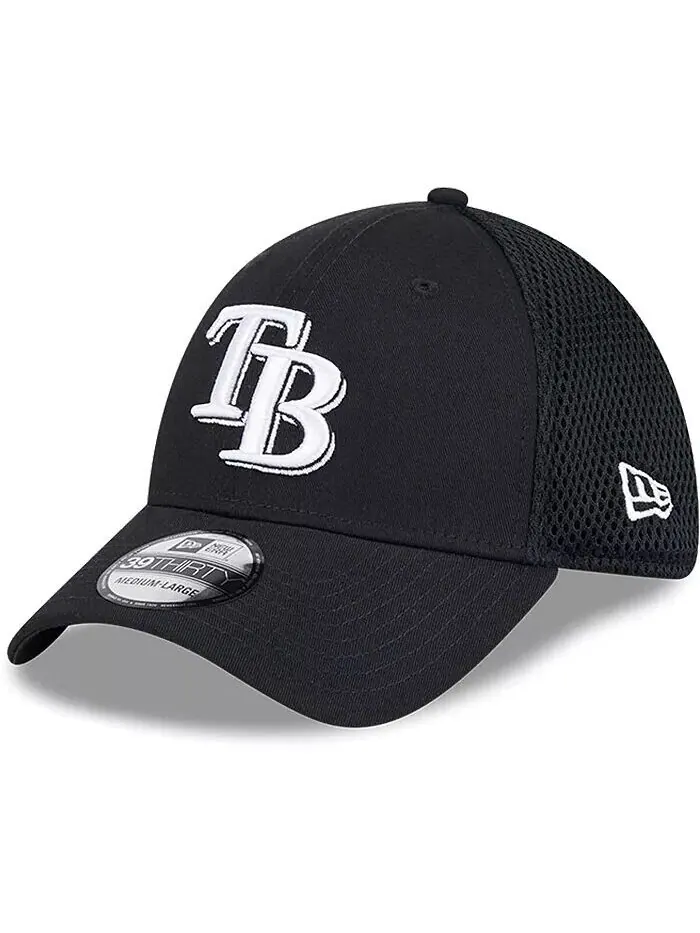 Мужская кепка Tampa Bay Rays Evergreen черно-белая Neo 39THIRTY Flex Hat New Era — изображение 1 из 4, черный