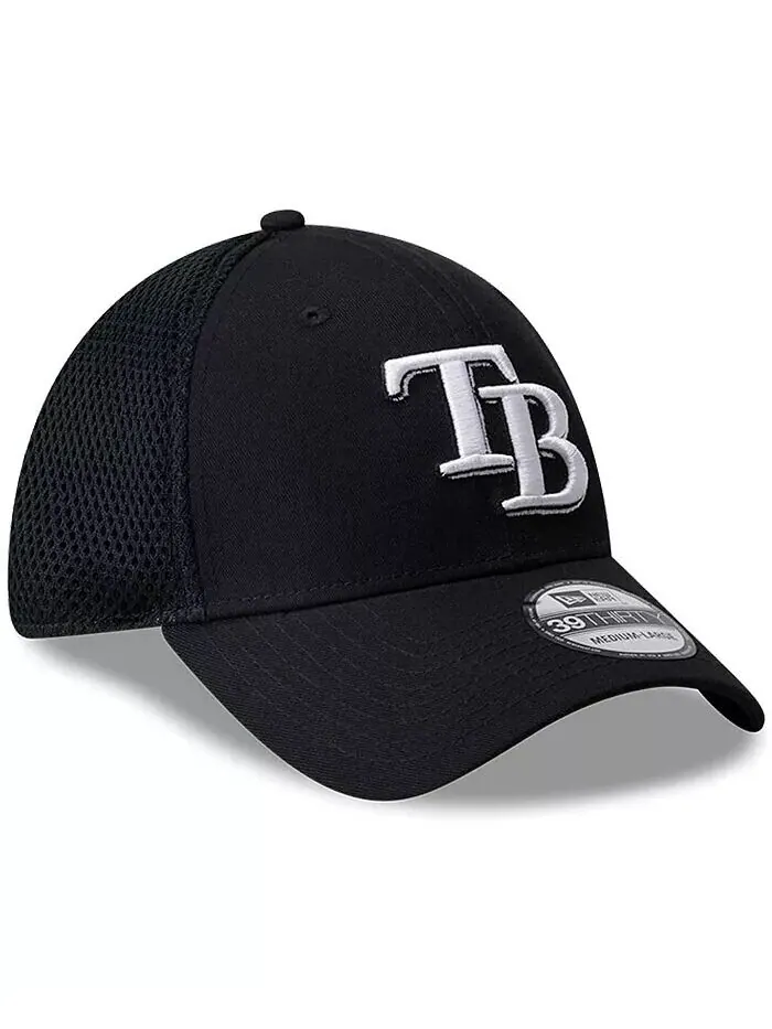 Мужская кепка Tampa Bay Rays Evergreen черно-белая Neo 39THIRTY Flex Hat New Era — изображение 2 из 4, черный