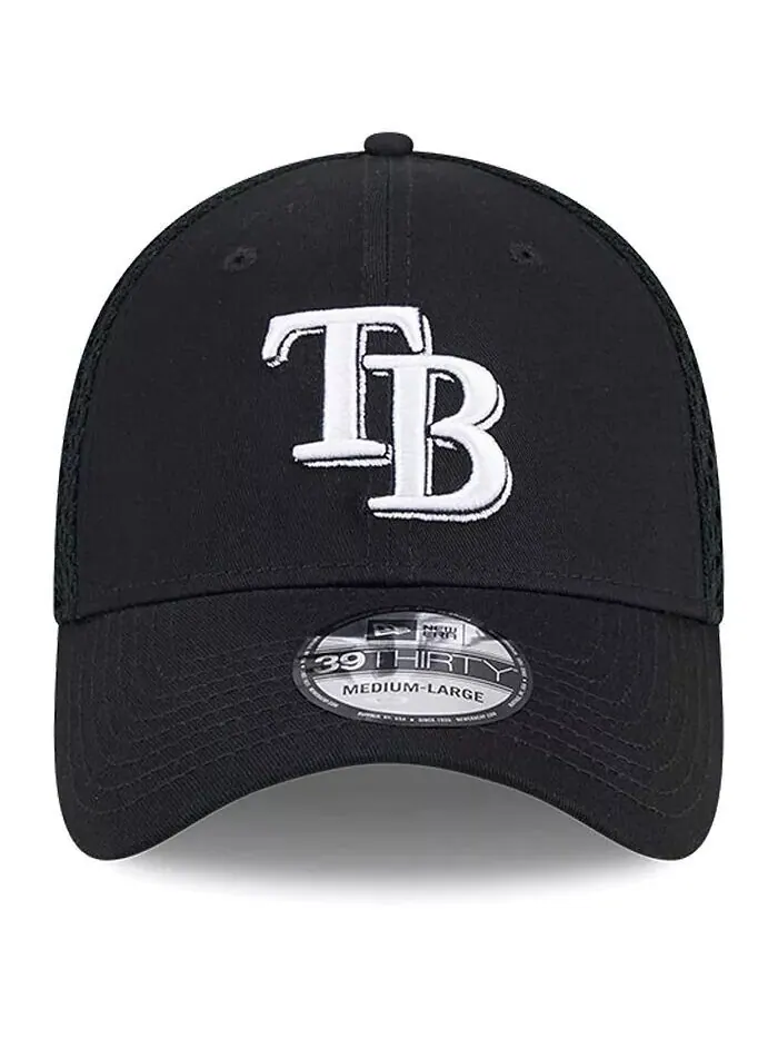 Мужская бейсболка Tampa Bay Rays Evergreen Black White Neo 39THIRTY Flex New Era — изображение 3 из 4
