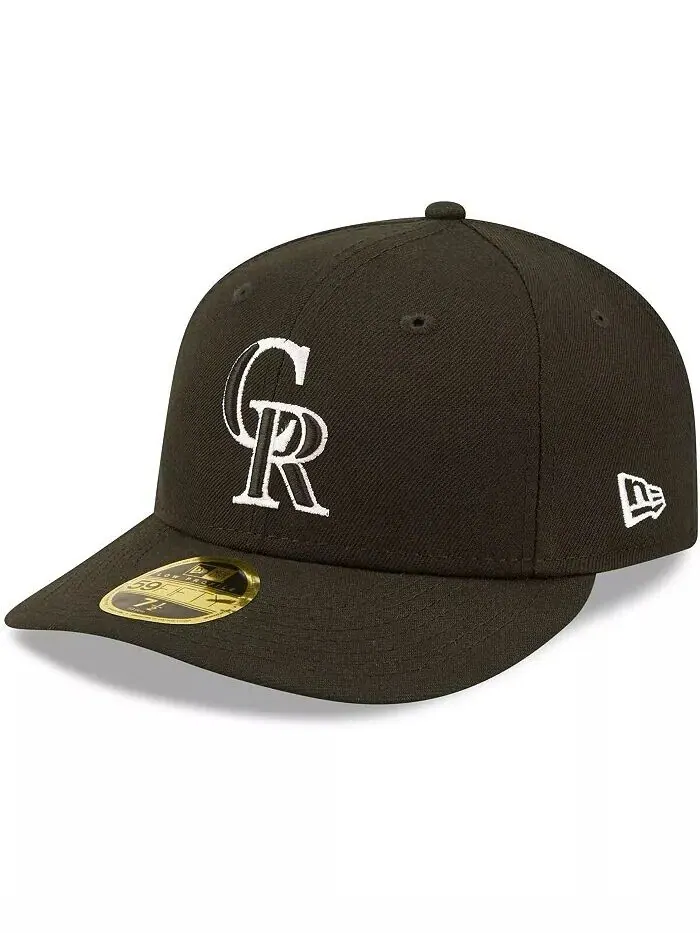 Мужская низкопрофильная шляпа Colorado Rockies черно-белая приталенная 59FIFTY New Era — изображение 1 из 2, черный белый
