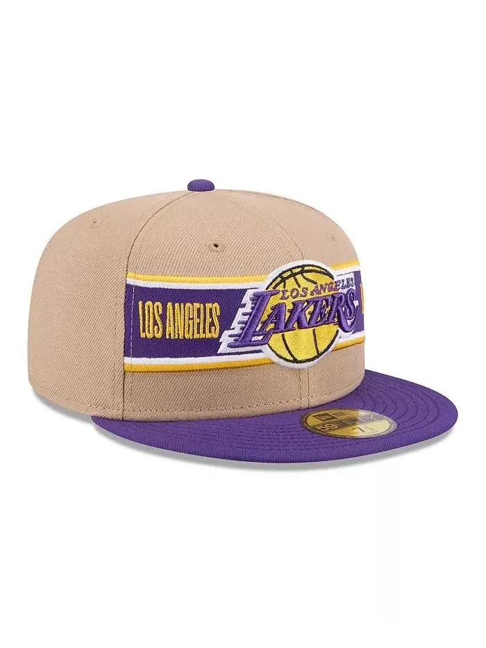 Мужская бежево-фиолетовая кепка Los Angeles Lakers 2024 NBA Draft 59FIFTY Fitted Hat New Era — изображение 2 из 4