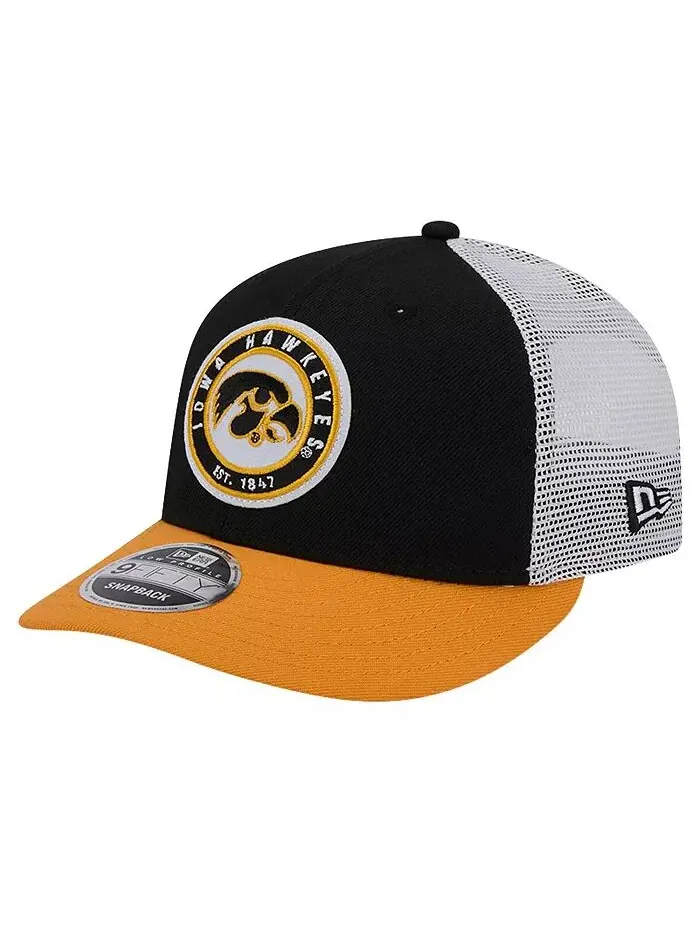 Мужская черная бейсболка с нашивкой 9Fifty Trucker Snapback Iowa Hawkeyes Throwback Circle New Era